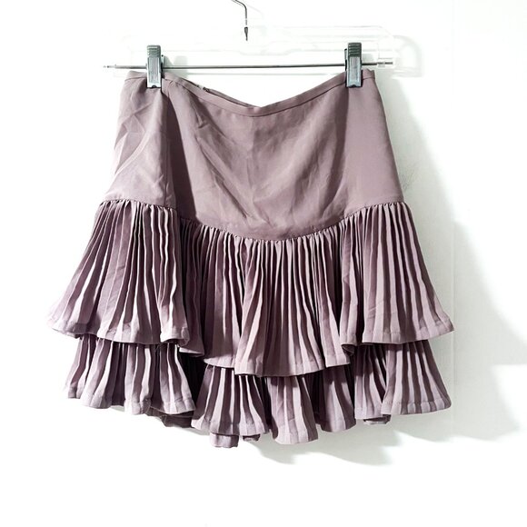 BCBGMAXAZRIA Ruffle NIMA Mini Pleated Flirty Skate Skirt Size 0 Hazelnut - Picture 3 of 12
